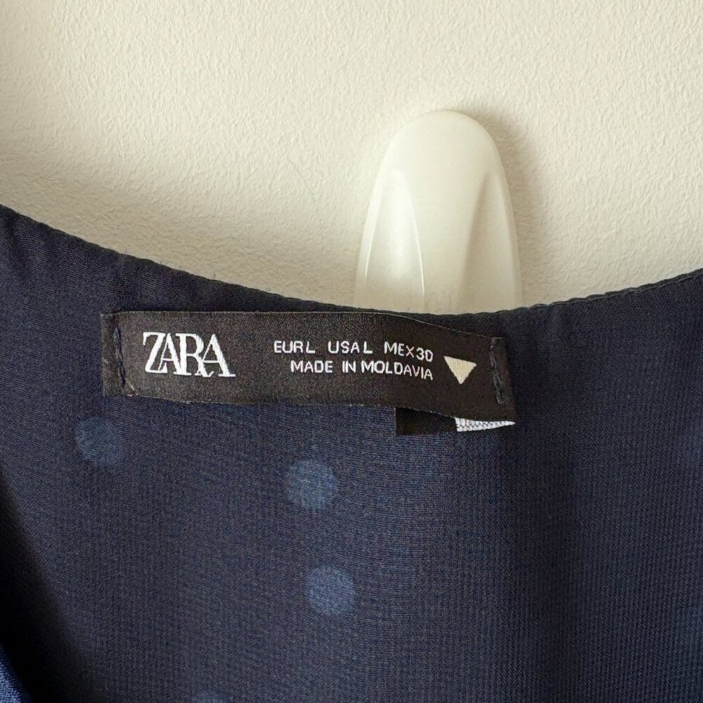 Zara Puff Shoulder Polka Dot Midi Maxi Dress Blue Size Large - Picture 8 of 10